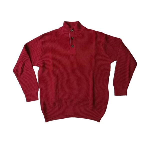 Weatherproof Vintage Red Chunky Cotton Waffle Knit Pullover Sweater Men's Large - Picture 2 of 12